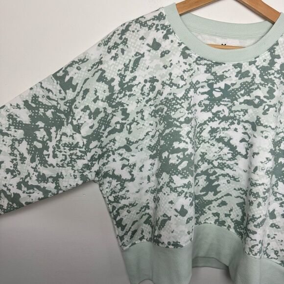 UA Rival Fleece Camo Crew Neck Mint Green White Under Armour Boxy Sweatshirt XS - Picture 13 of 14